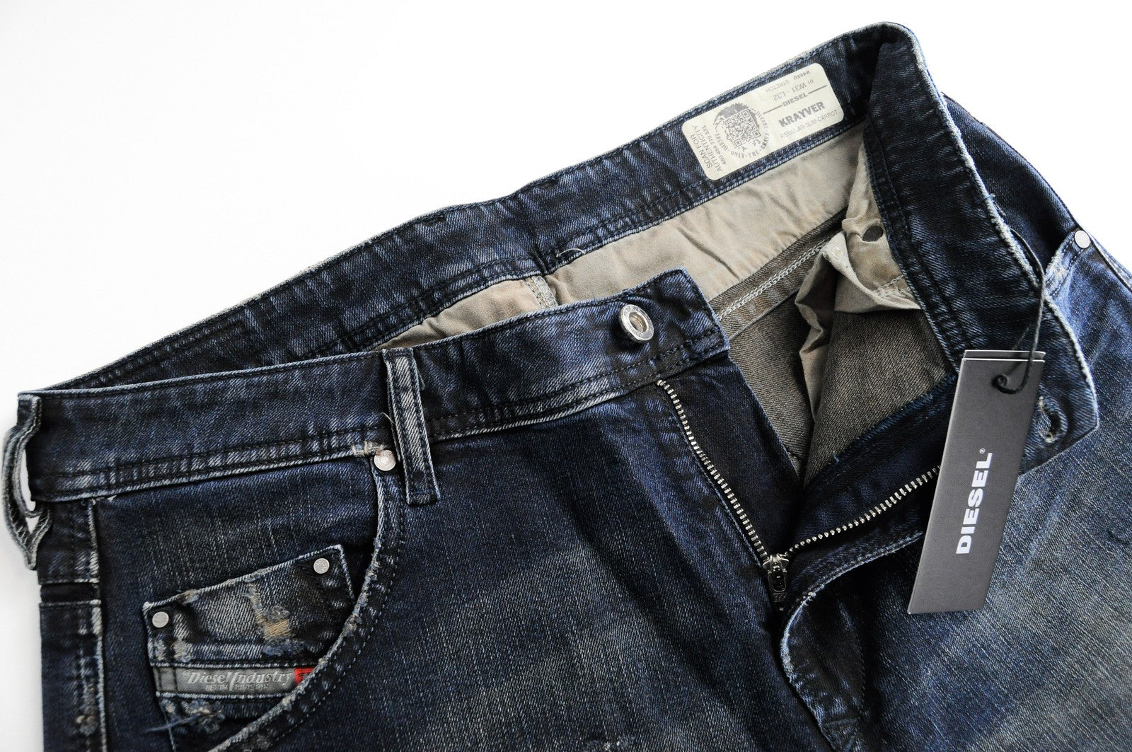 DIESEL Krayver R48XU vyriški džinsai W31/L32 mėlyni skalbti ploni morkų kirpimo medvilniniai džinsai 