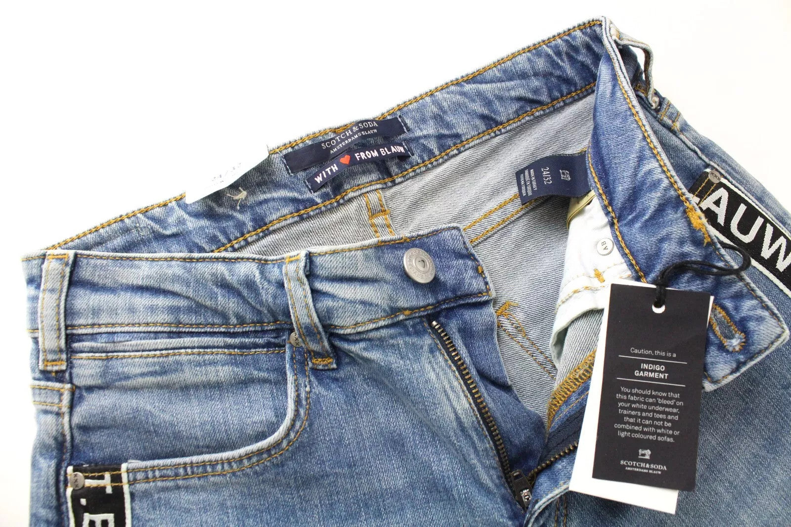 SCOTCH &amp; SODA Petit Ami W24/L32 moteriškos „Boyfriend“ plonos mėlynos tamprios džinsinės kelnės 