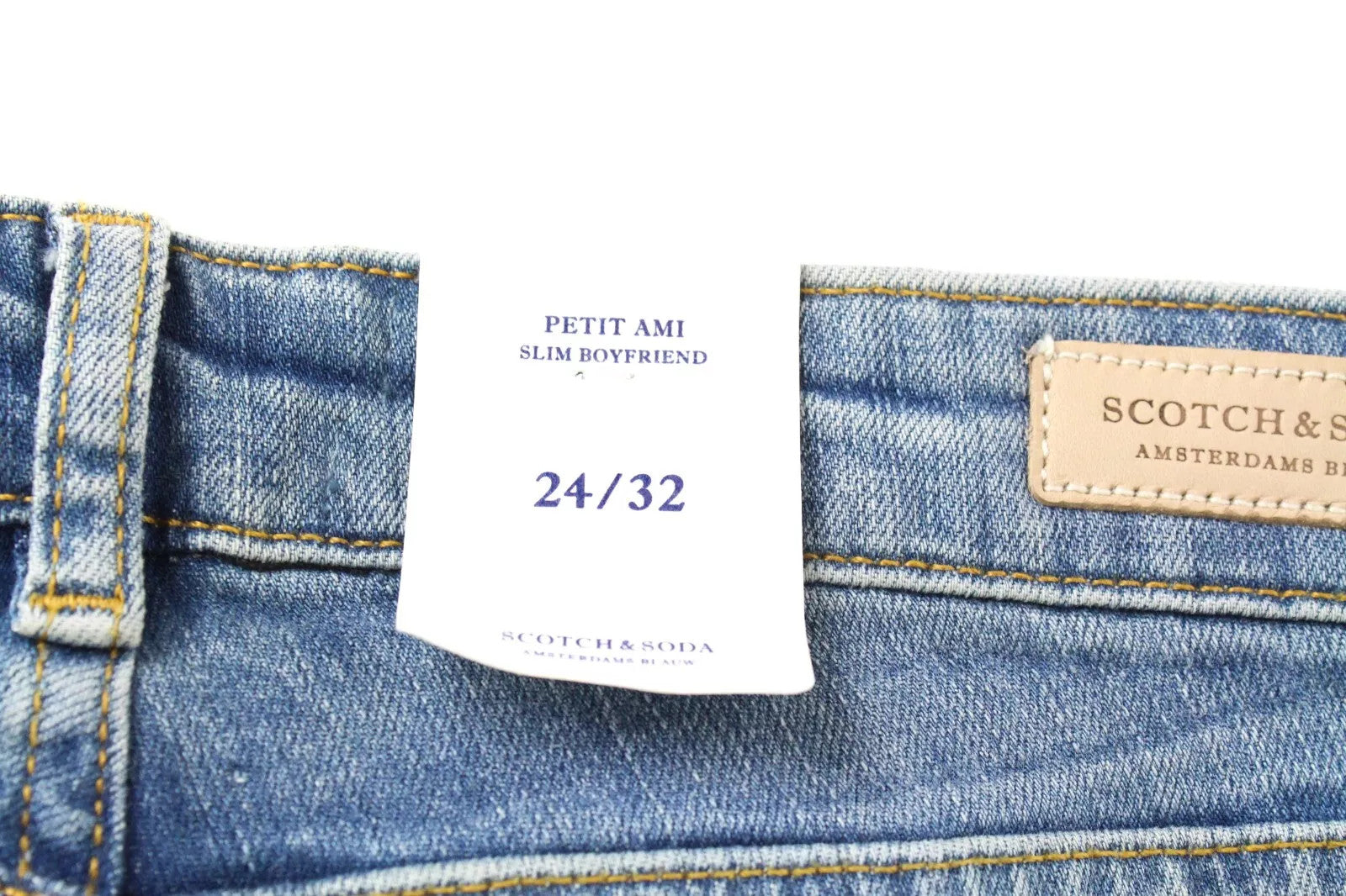 SCOTCH &amp; SODA Petit Ami W24/L32 moteriškos „Boyfriend“ plonos mėlynos tamprios džinsinės kelnės 