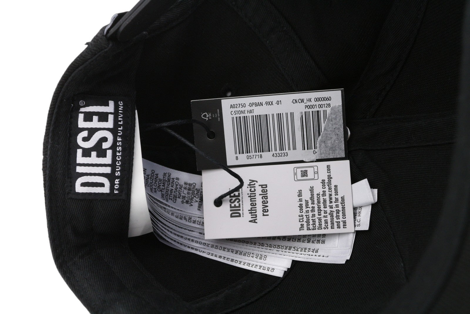 DIESEL C-Stone Men Cap 1 Baseball D-Rill Usion Embroidered Black Cotton RRP€70