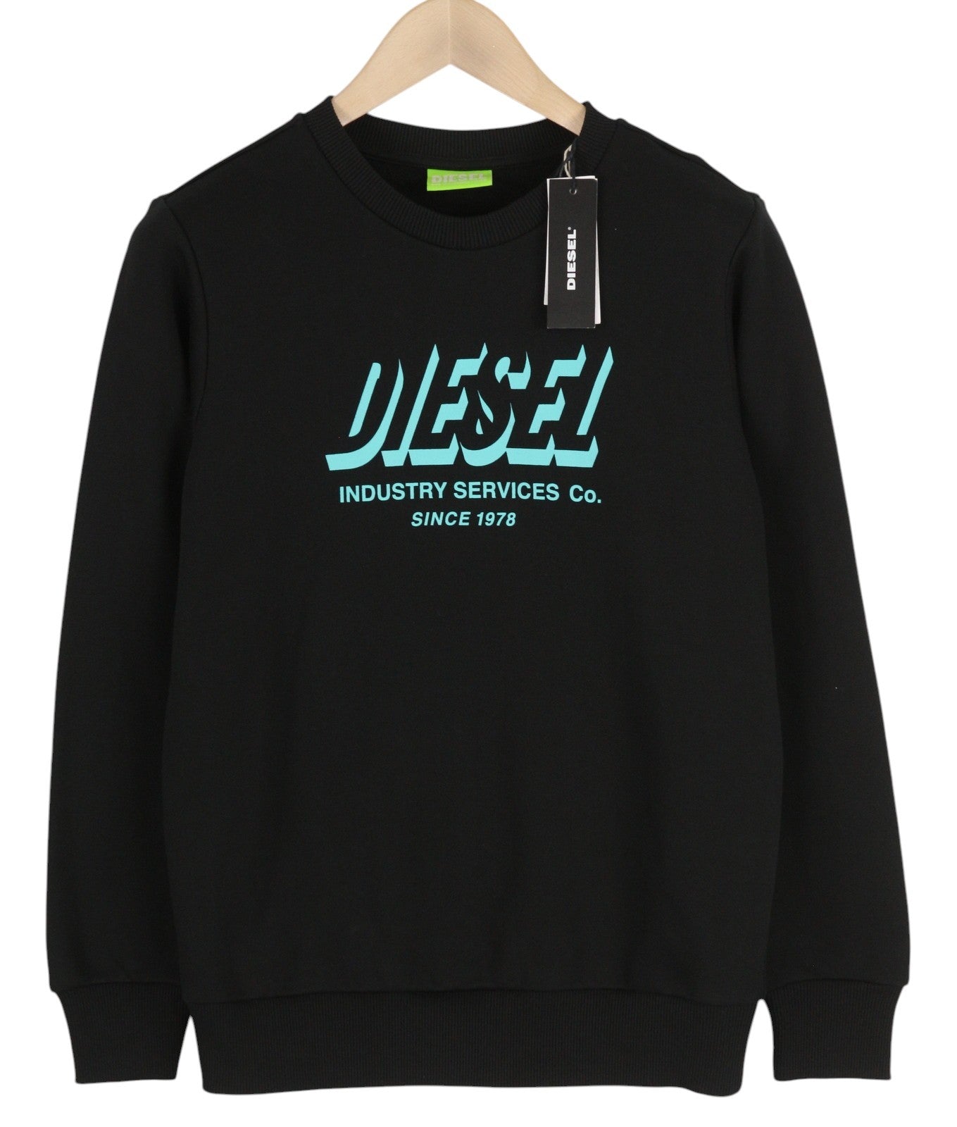 DIESEL S-Girk-A74 vyriškas džemperis XS, juodas, megztinis apvalia kaklo iškirpte, priekyje be pamušalo. 