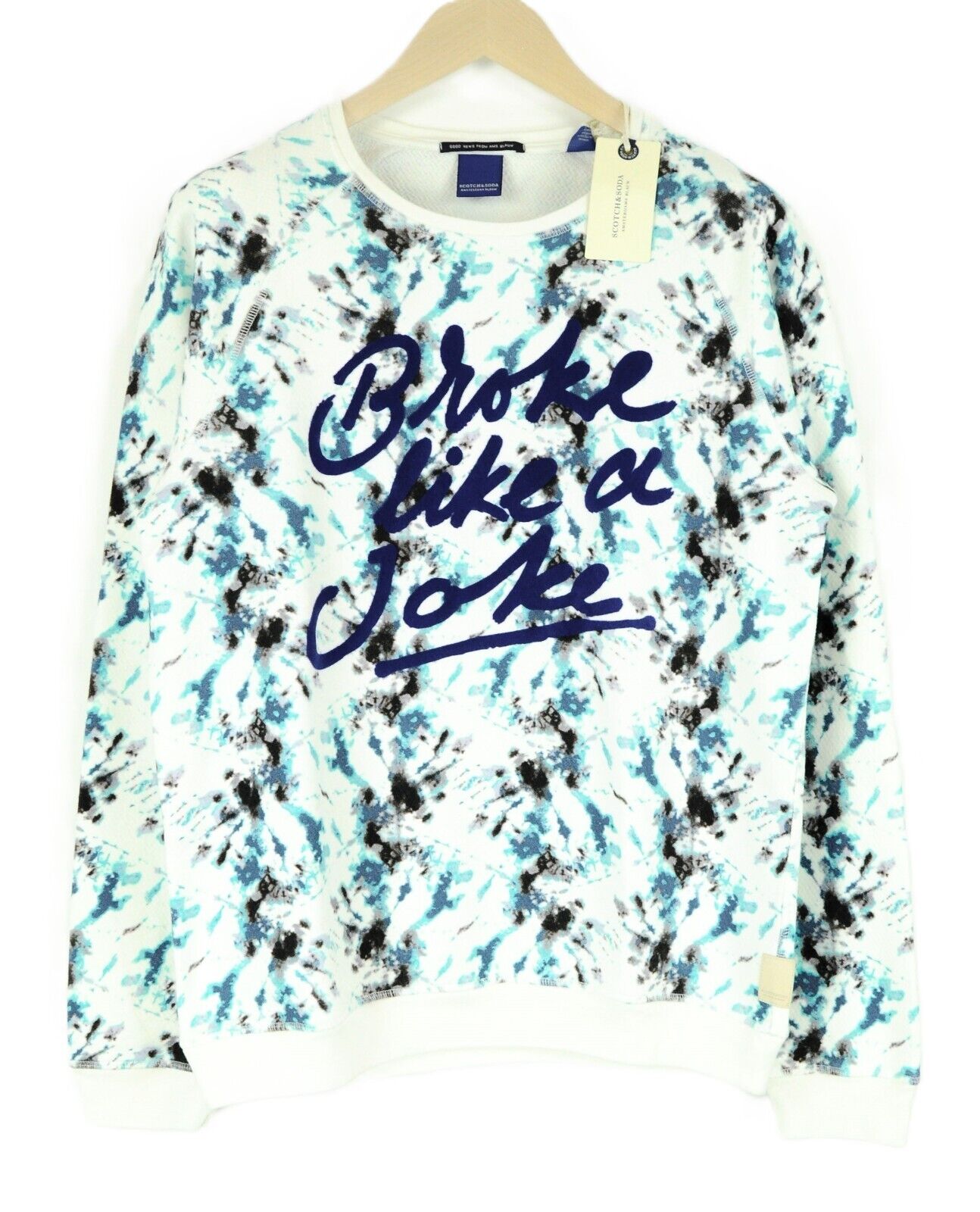 SCOTCH &amp; SODA Ams Blauw vyriškas džemperis M mėlynos spalvos medvilninis ilgomis rankovėmis raštuotas 