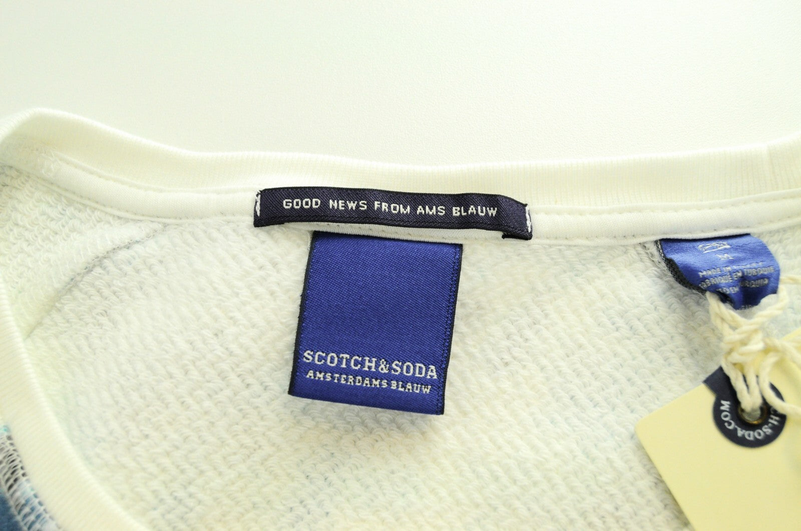 SCOTCH &amp; SODA Ams Blauw vyriškas džemperis M mėlynos spalvos medvilninis ilgomis rankovėmis raštuotas 