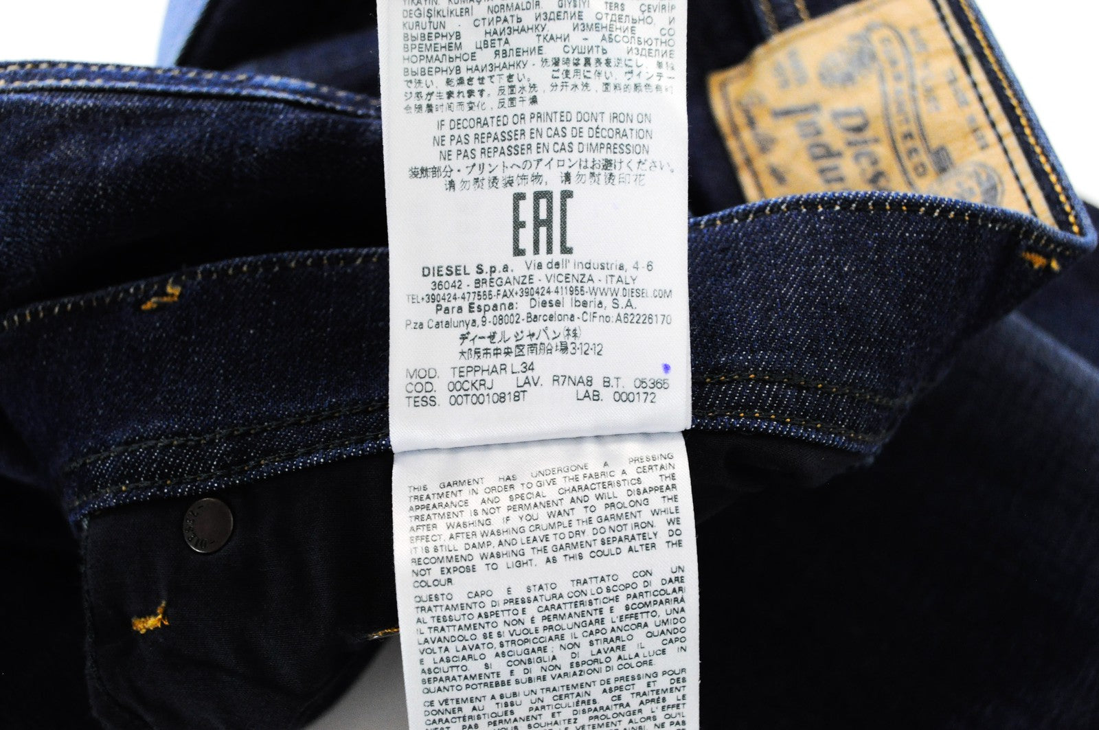 DIESEL Tepphar R7NA8 Mens Jeans W30 L34 Slim Carrot  Cotton Wash Blue Denim