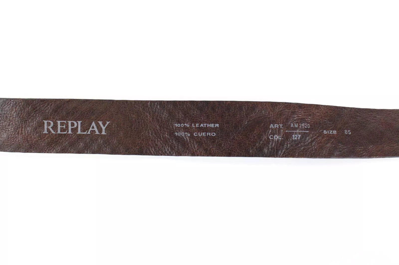 REPLAY rudas raštuotas karvės odos diržas, 85 cm, vyriškas su sagtimi 