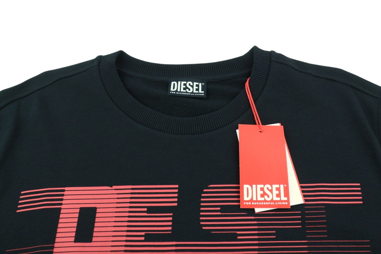 DIESEL S-Ginn-E3 vyriškas džemperis, XL dydžio, juodas, megztinis su apvalia kaklo iškirpte, priekinis logotipas, rekomenduojama kaina – 150 € 