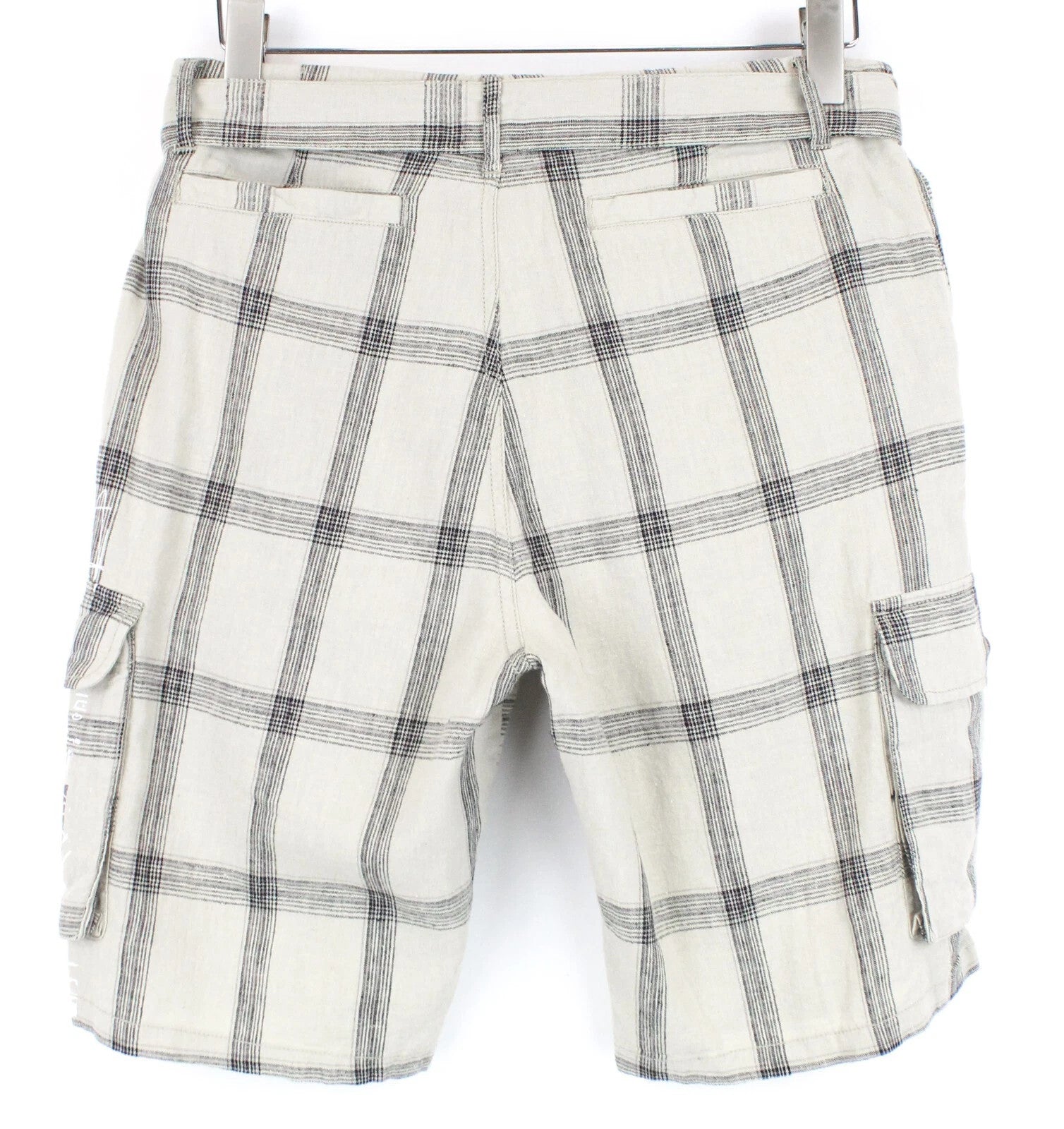 DESIGUAL Marc Men's Shorts Brown Checked Linen Blend UK10 Multi Pocket Cargo