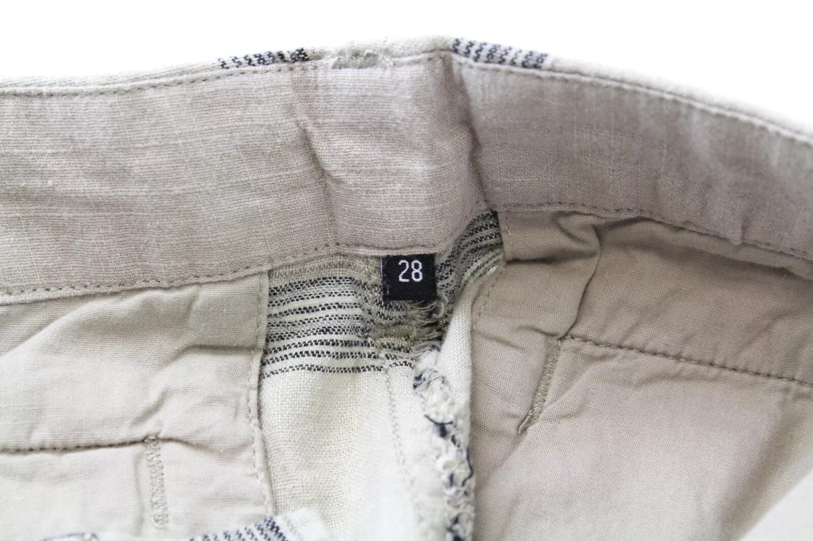 DESIGUAL Marc Men's Shorts Brown Checked Linen Blend UK10 Multi Pocket Cargo