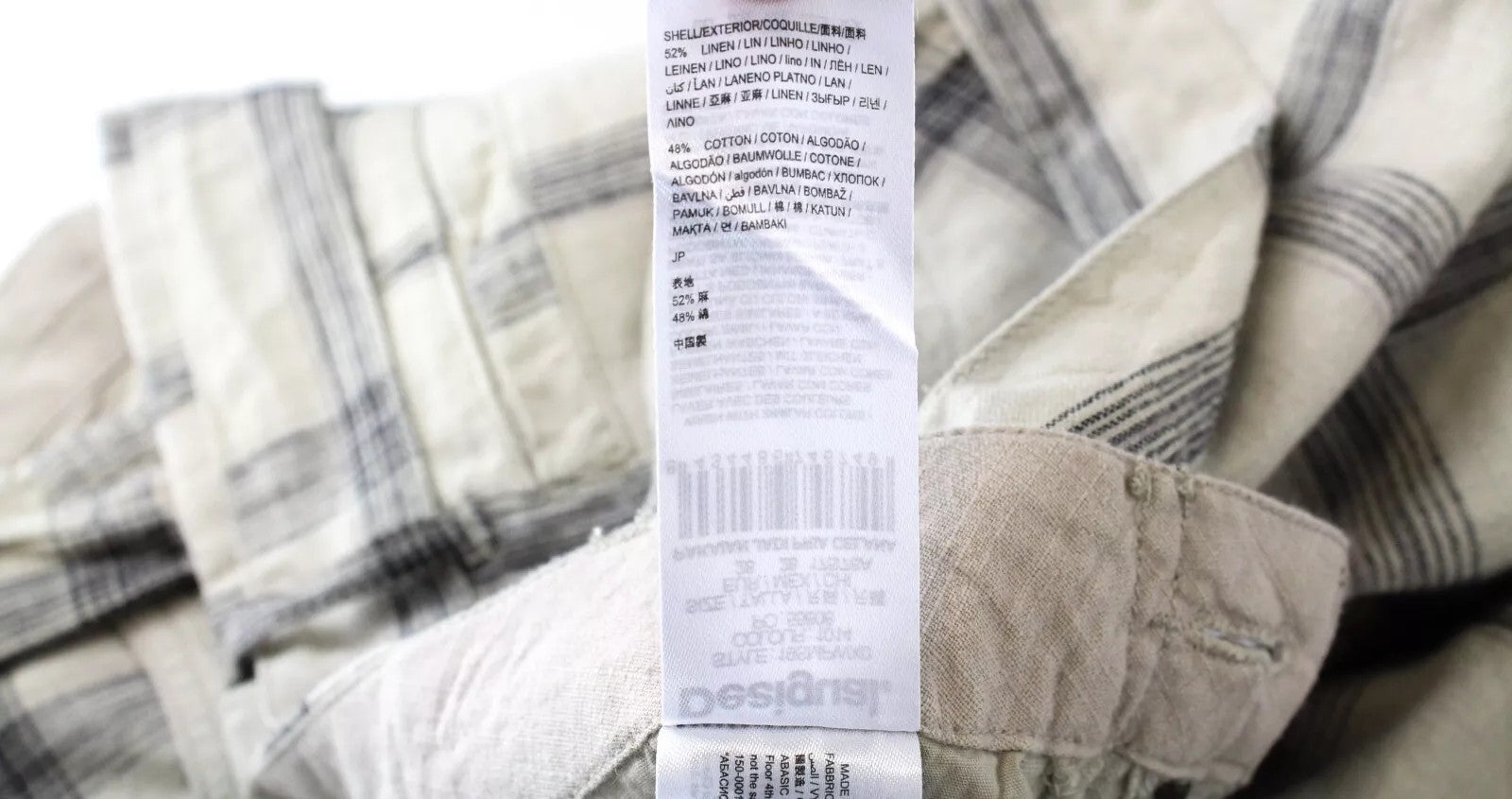 DESIGUAL Marc Men's Shorts Brown Checked Linen Blend UK10 Multi Pocket Cargo