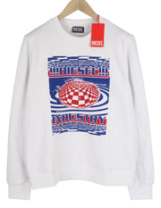 DIESEL S-Ginn-K28 vyriškas džemperis M, baltas, apvalia kaklo iškirpte, priekyje, rekomenduojama kaina – 125 € 