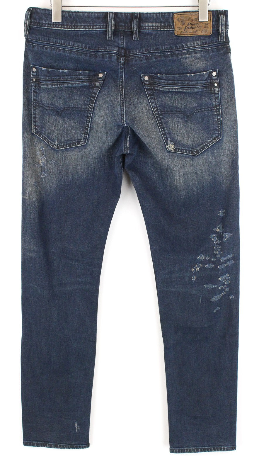DIESEL Krayver R48XU vyriški džinsai W31/L32 Slim Carrot rašto plėšyti mėlyni medvilniniai 
