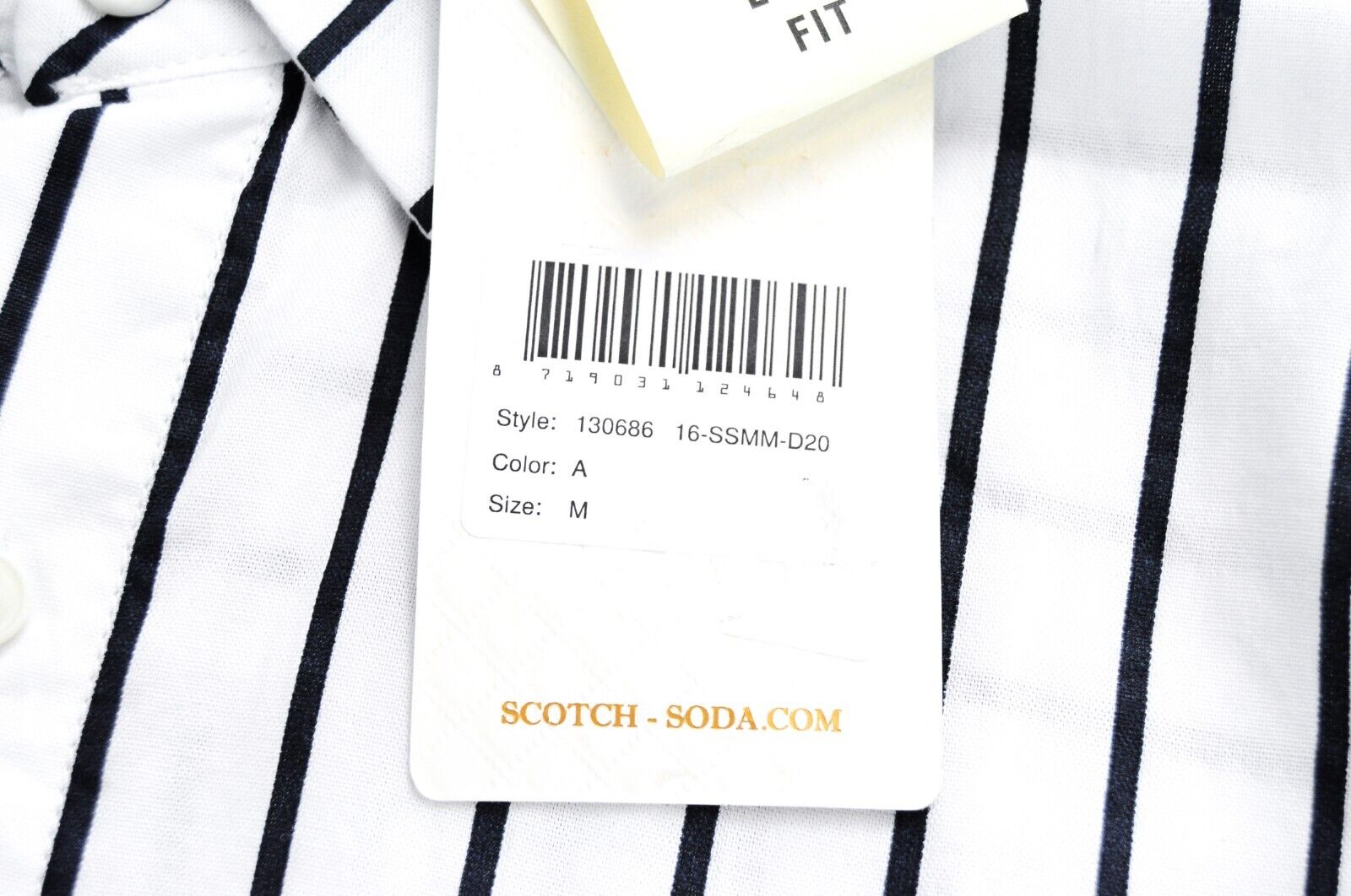SCOTCH & SODA Ams Couture Men Shirt M White Cotton Striped Long Fit Patterned