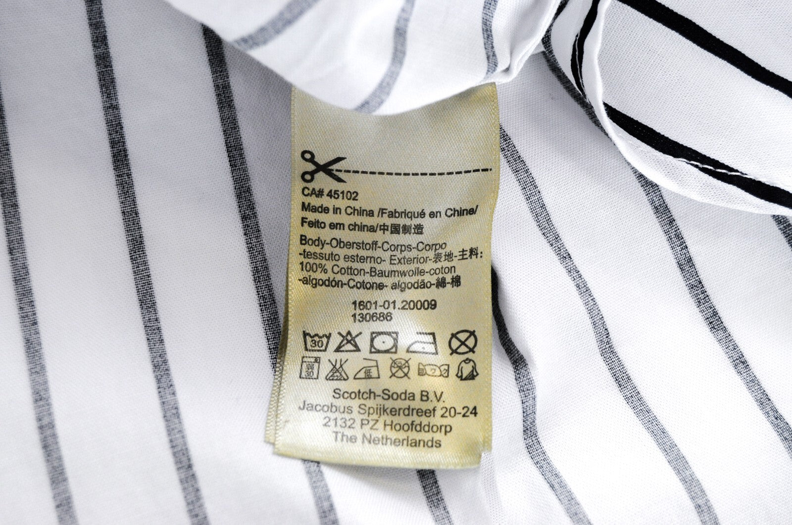 SCOTCH & SODA Ams Couture Men Shirt M White Cotton Striped Long Fit Patterned