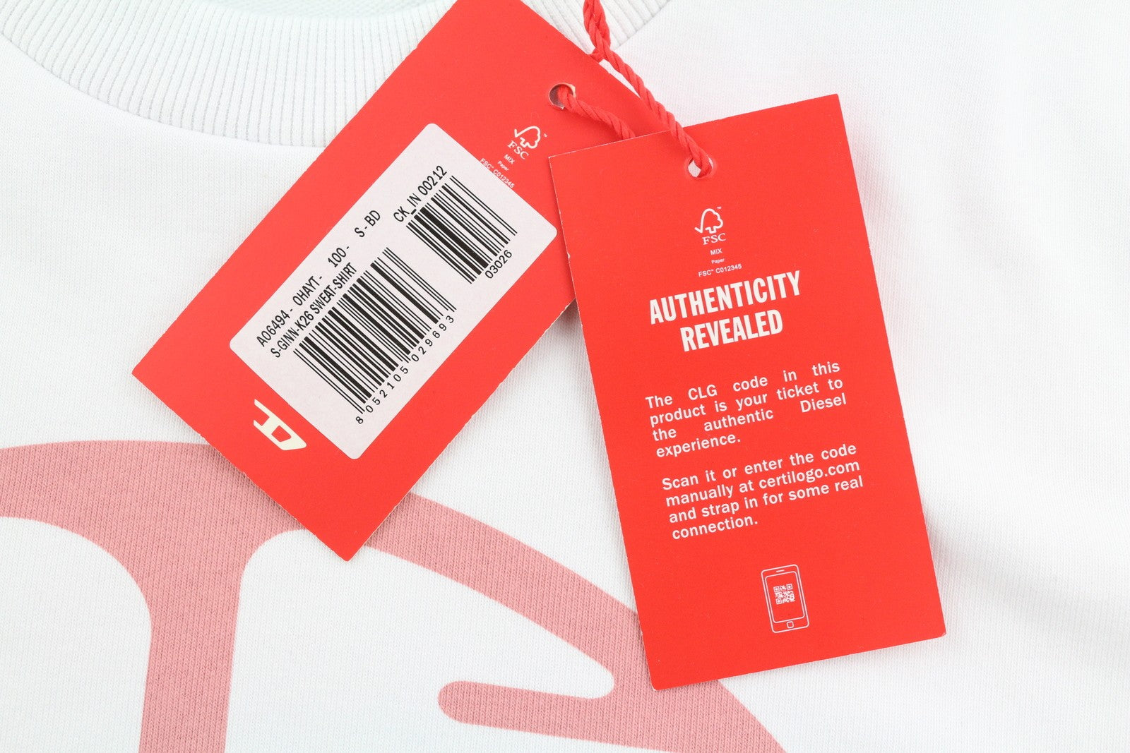 DIESEL S-Ginn-K26 vyriškas džemperis su apvalia kaklo iškirpte, baltas, S dydžio, su priekine kaina – 110 € 