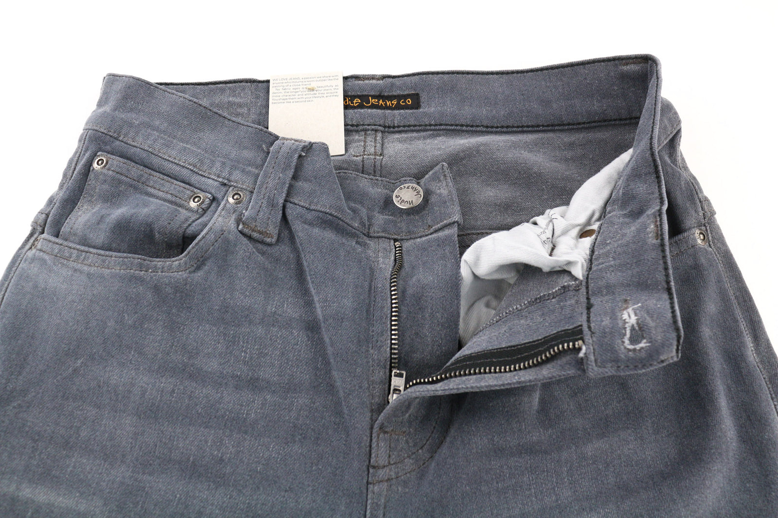 NUDIE JEANS Thin Finn Men Jeans W28/L32 Slim Fit Grey Cotton Stretch Washed