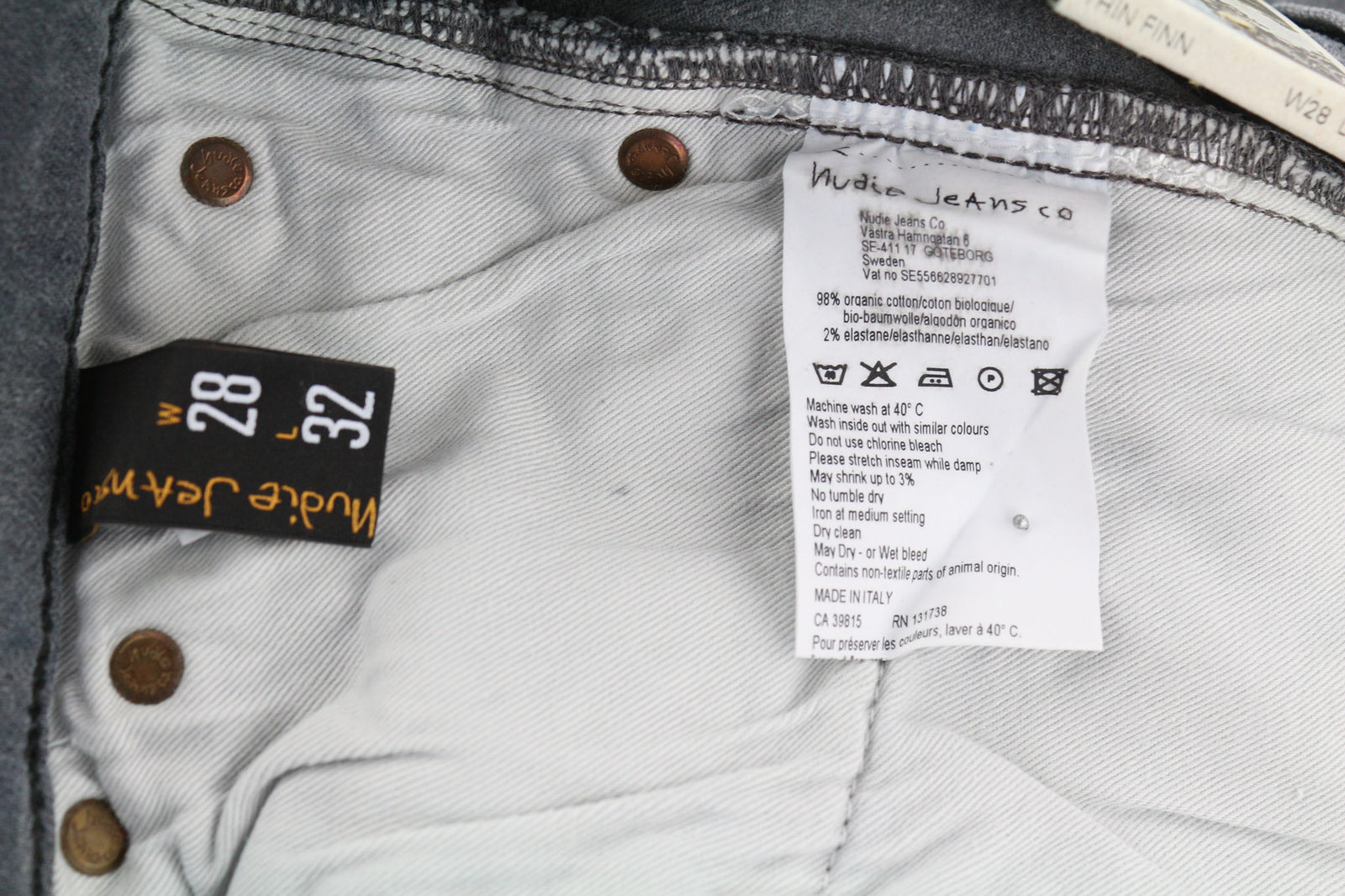 NUDIE JEANS Thin Finn Men Jeans W28/L32 Slim Fit Grey Cotton Stretch Washed