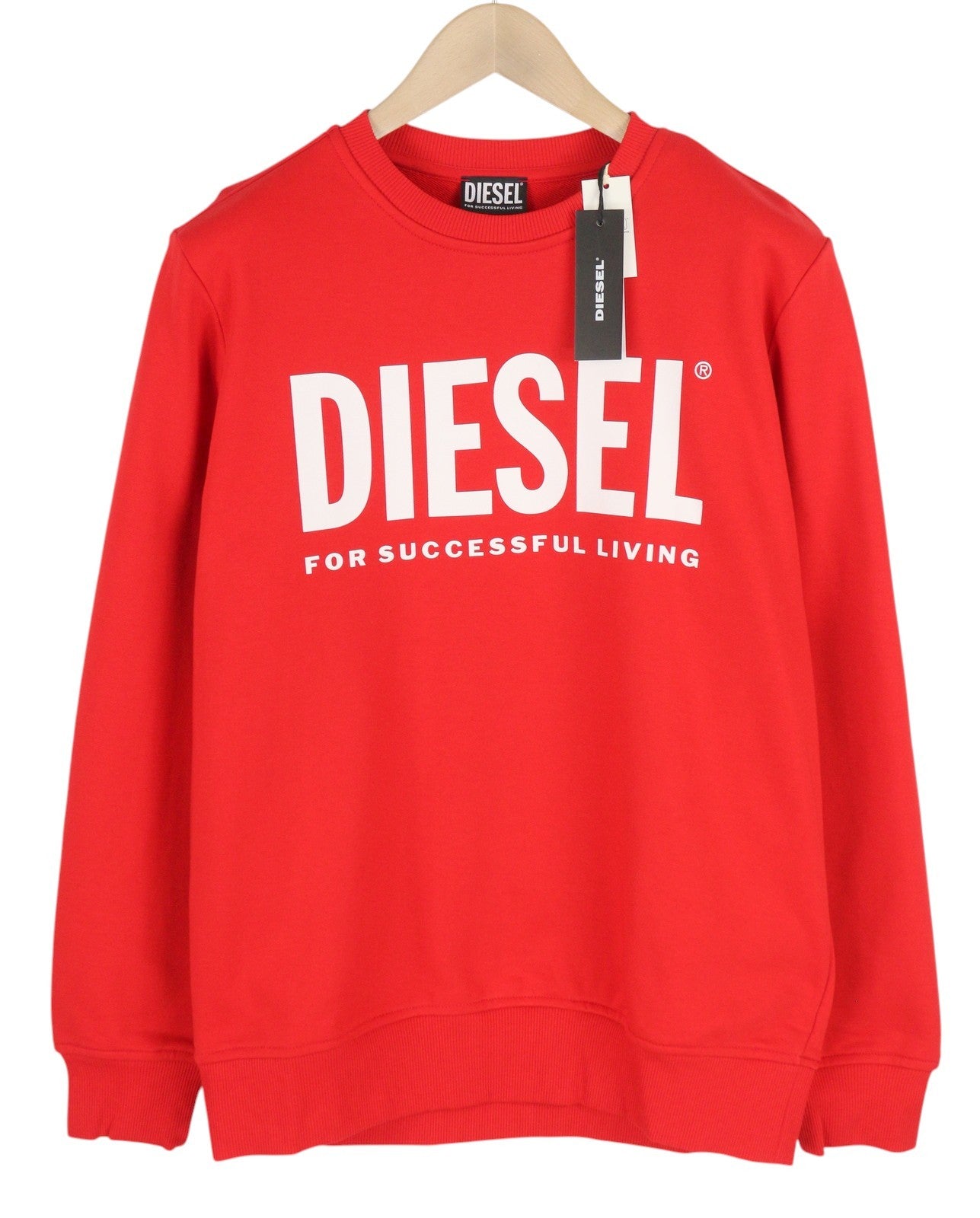 DIESEL S-Girk-Ecologo vyriškas džemperis M, raudonas, megztinis su apvalia kaklo iškirpte ir logotipu priekyje, rekomenduojama kaina – 125 € 