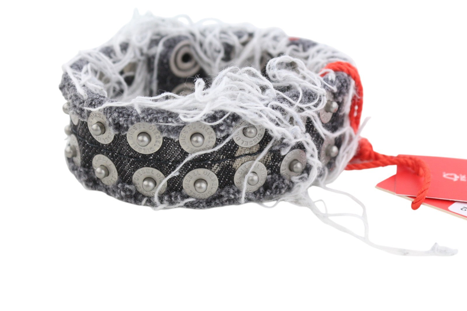 DIESEL A-Vets C moteriška apyrankė OS juoda džinsinio audinio siūlai sidabro atspalvis RRP 90 € 