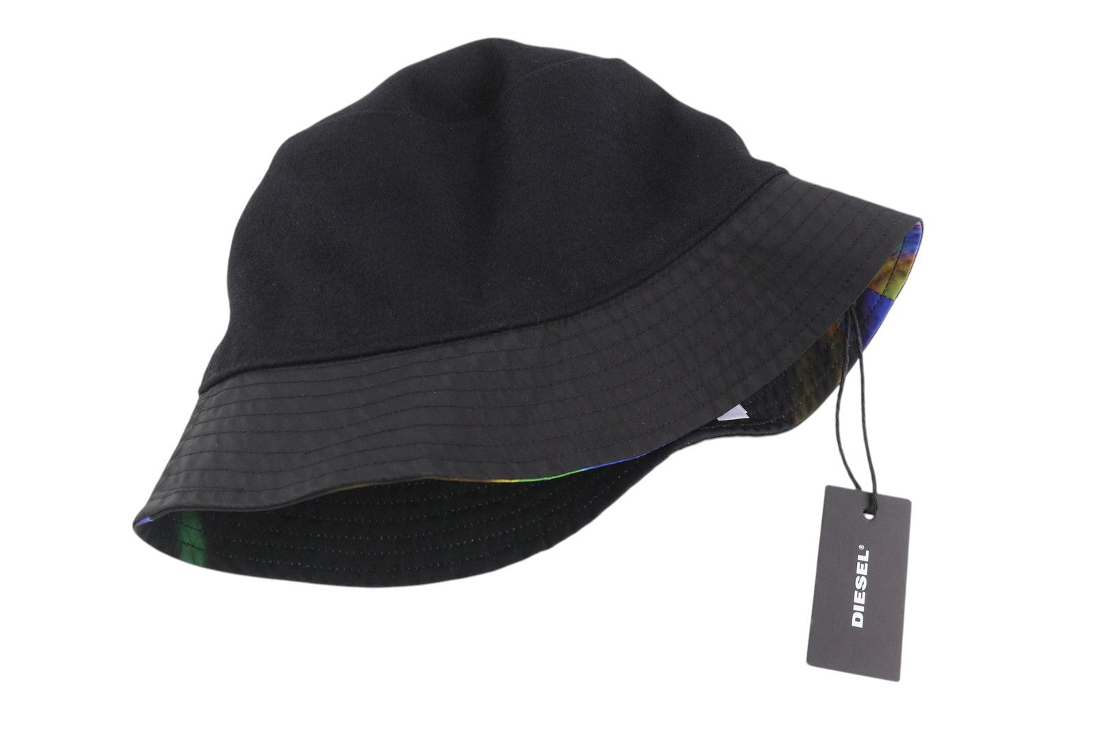 DIESEL Capes Men Hat OS Black Bucket Wool Blend Colourful Lining Logo Unisex
