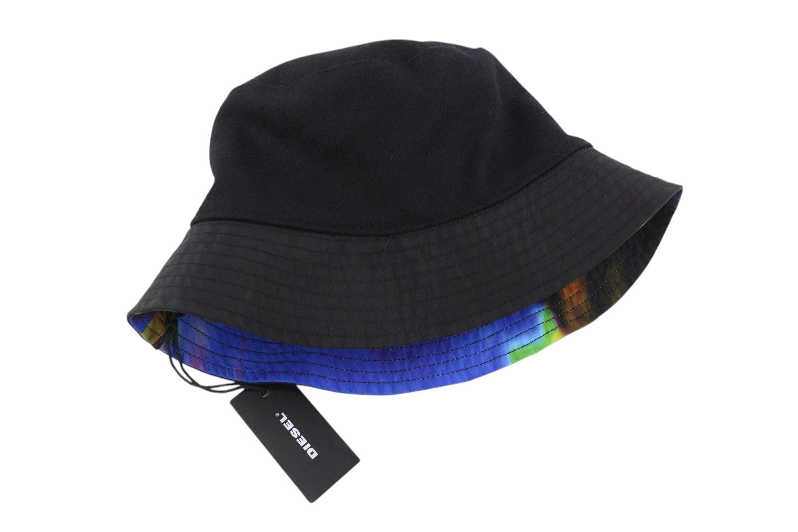 DIESEL Capes Men Hat OS Black Bucket Wool Blend Colourful Lining Logo Unisex