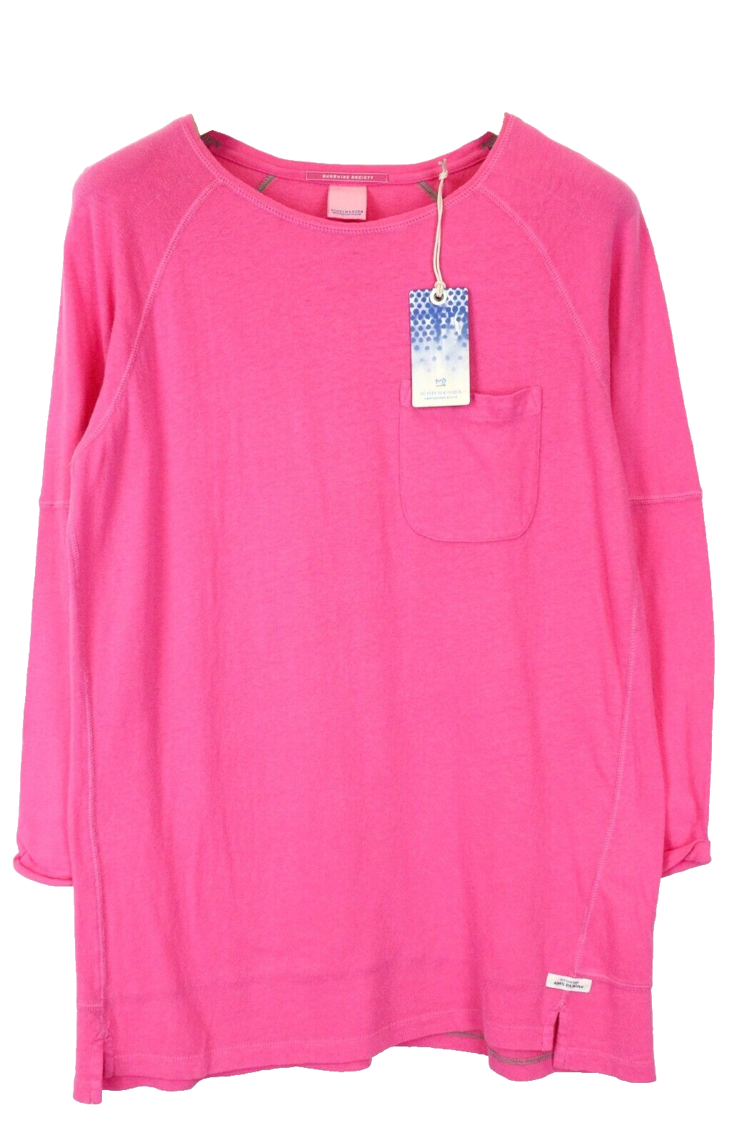 SCOTCH & SODA Ams Blauw Men T-Shirt ~S/M Pink 3/4 Sleeve Pocketed Bright Pink