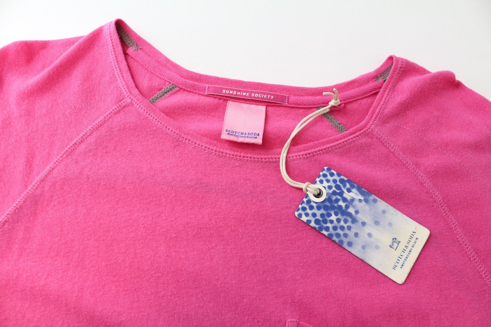 SCOTCH & SODA Ams Blauw Men T-Shirt ~S/M Pink 3/4 Sleeve Pocketed Bright Pink