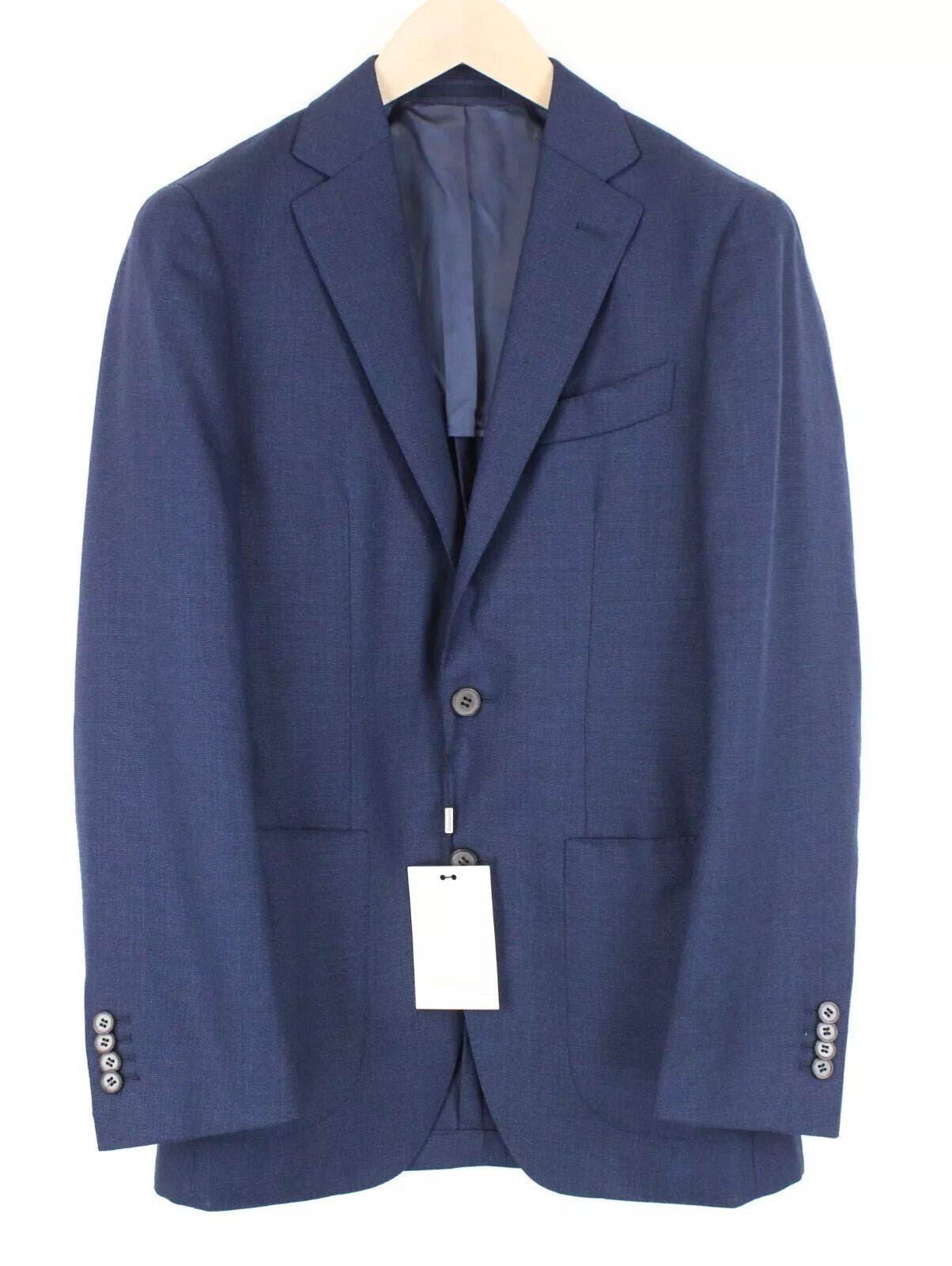 SUITSUPPLY vyriškas švarkas „Havana“ su mėlyna vilnone apykakle, vienaeilis, UK34R 