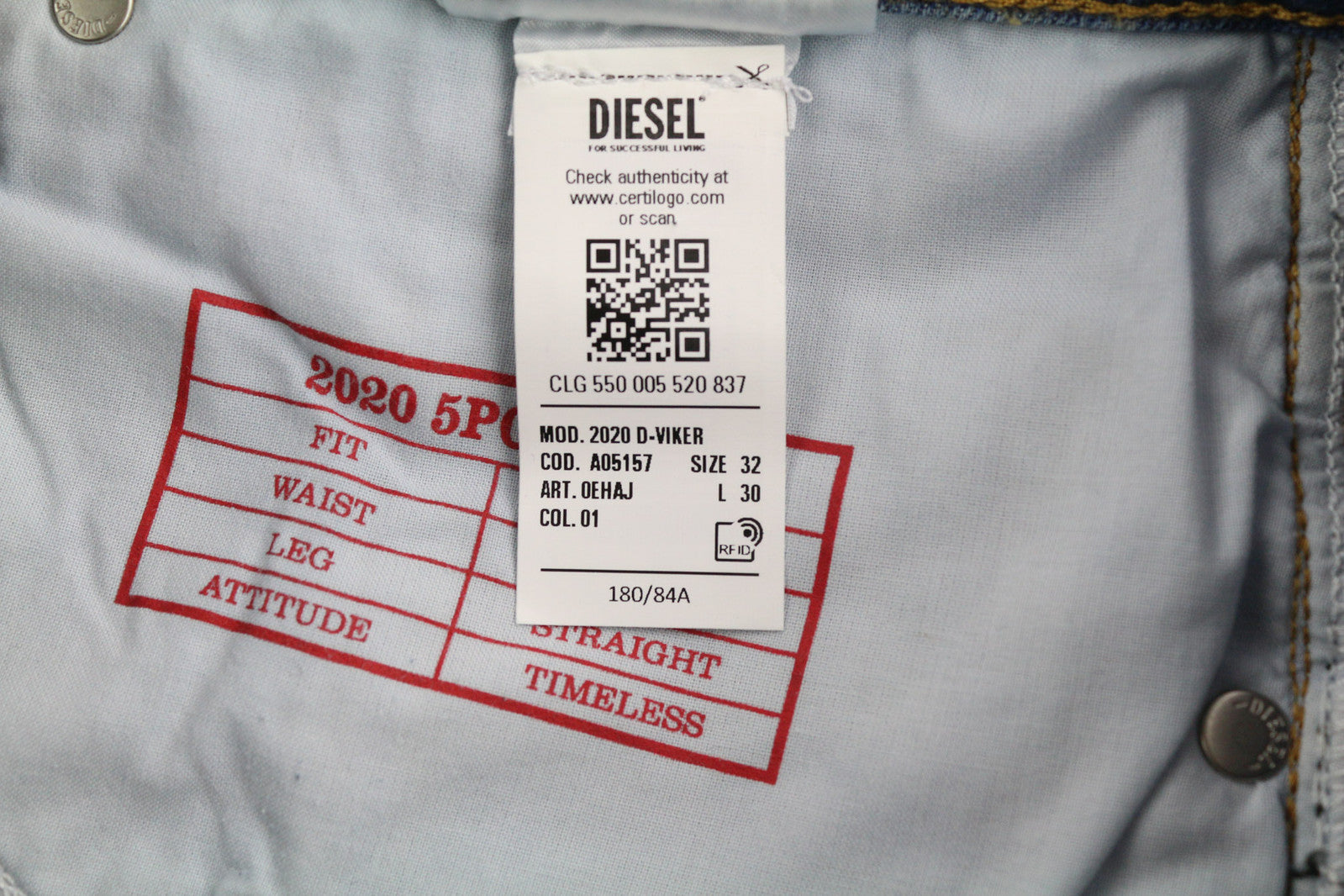 DIESEL 2020 D-Viker 0EHAJ vyriški džinsai W32/L30 vidutinio juosmens, įprasto kirpimo, tiesios klešnės 