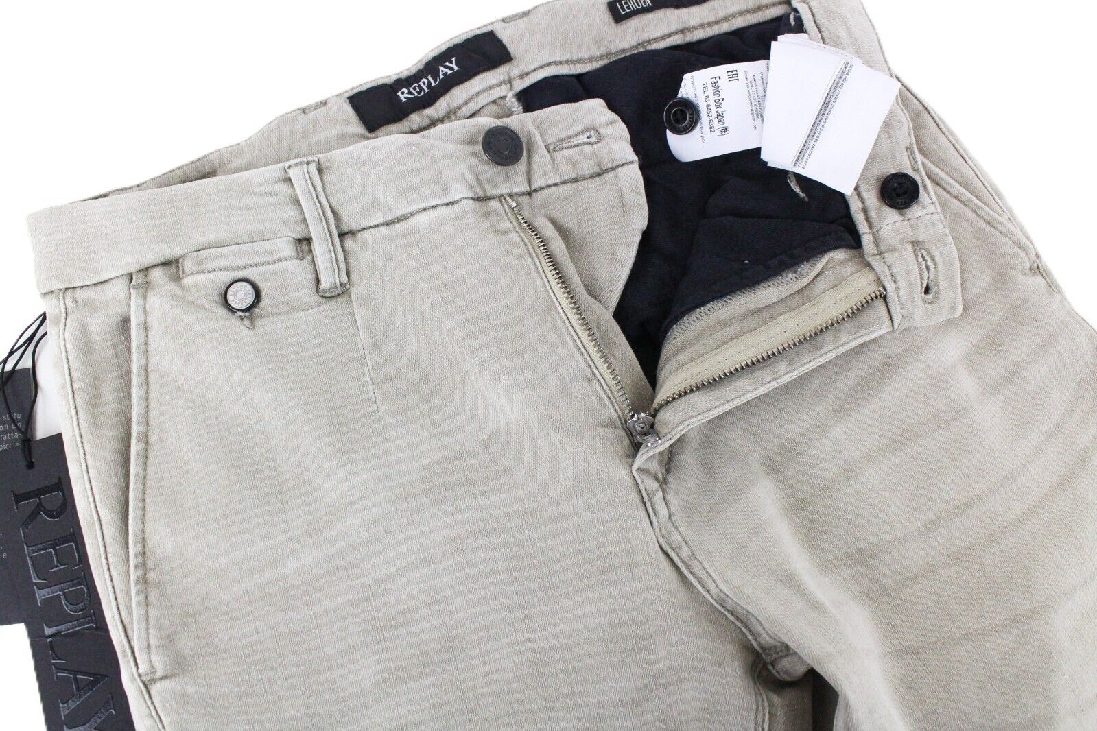 REPLAY Lehoen Men Chinos W27 Beige Cotton Hyperflex Washed Stretch Trousers