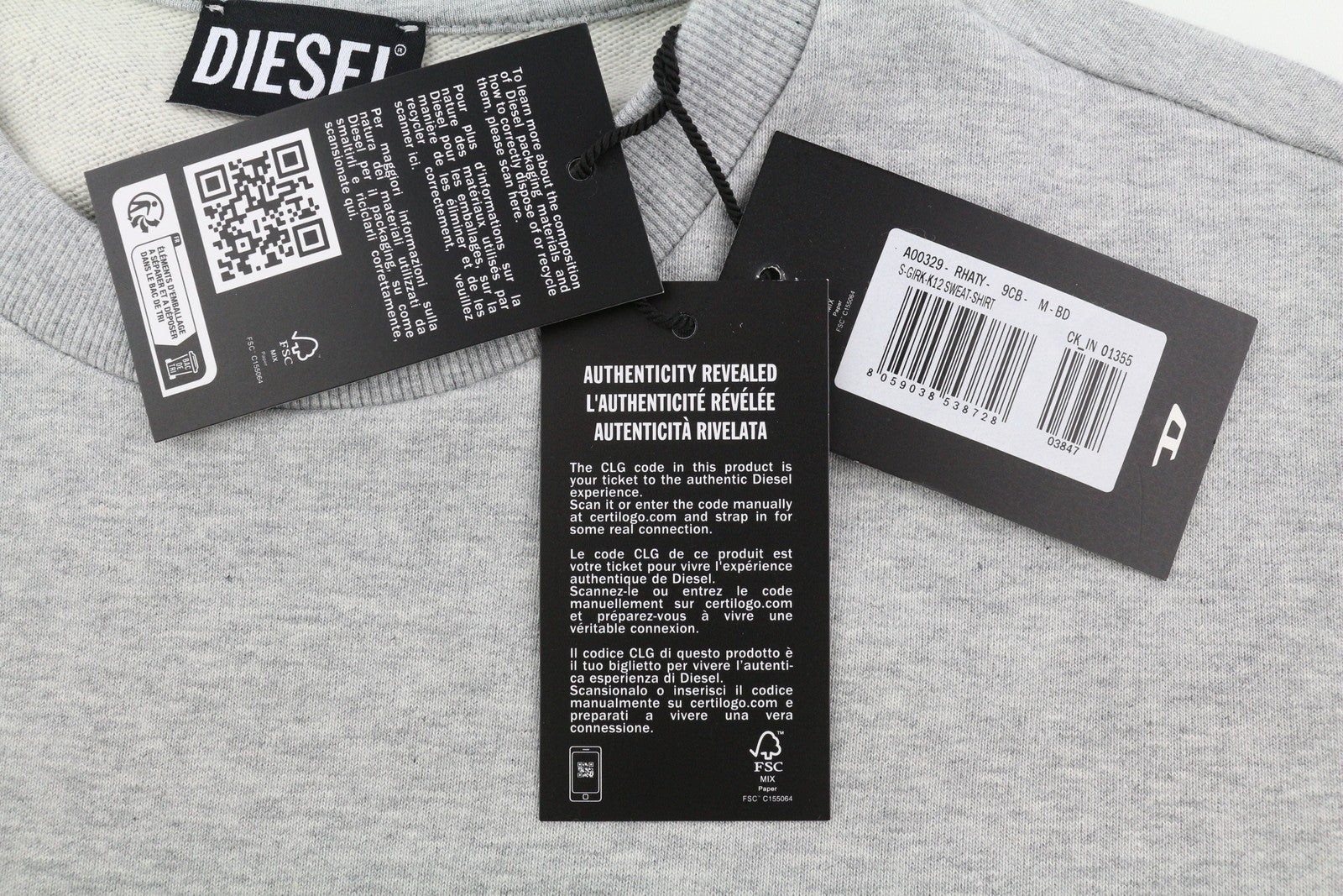 DIESEL S-Girk-K12 vyriškas džemperis M melanžo pilkos spalvos su apvalia kaklo iškirpte ir logotipu, rekomenduojama kaina – 100 € 