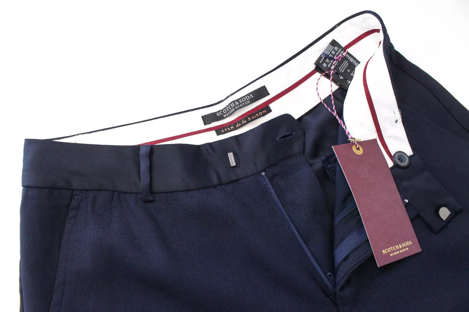 MAISON SCOTCH Women's Trousers S Navy Pleated Wide Classic Lightweight