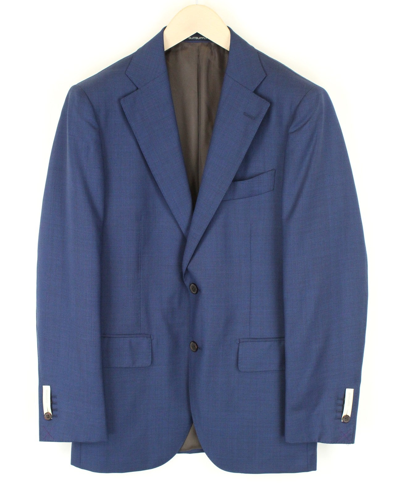 SUITSUPPLY Lazio vyriškas švarkas UK38R super vilnonis plonas mėlynas languotas audinys 