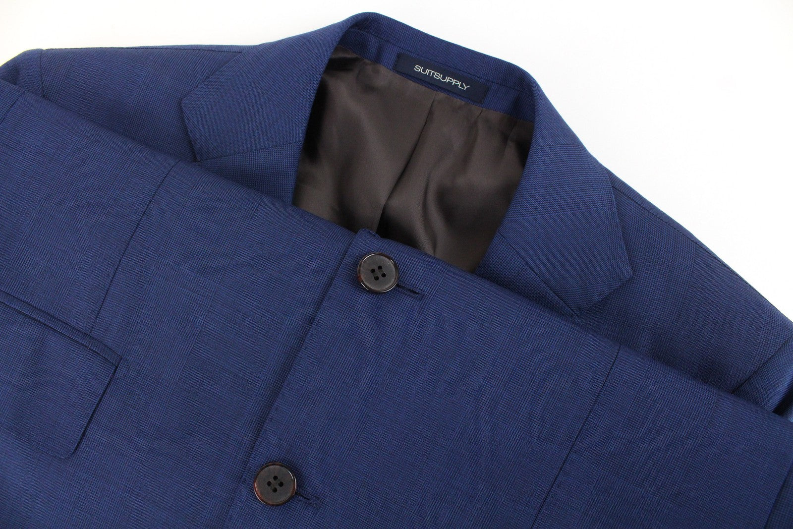 SUITSUPPLY Lazio vyriškas švarkas UK38R super vilnonis plonas mėlynas languotas audinys 