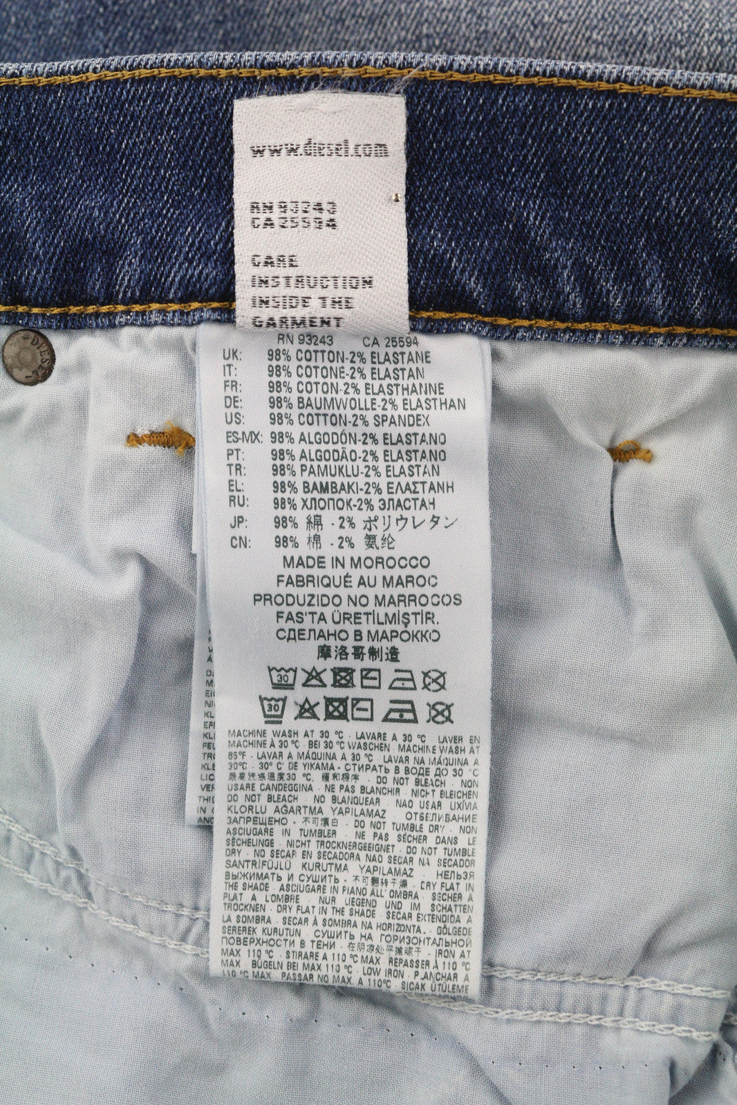 DIESEL D-Vider 0890X vyriški džinsai W30/L30 morkų kirpimo, tamprūs, skalbtos mėlynos spalvos 