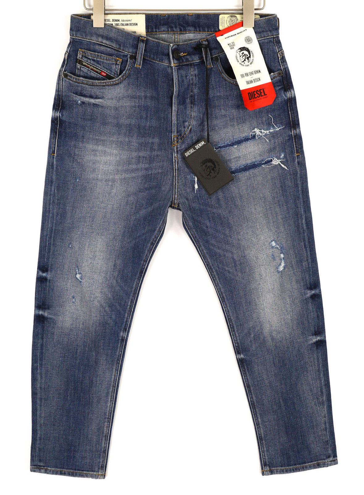 DIESEL D-Vider 0890X vyriški džinsai W30/L30 morkų kirpimo, tamprūs, skalbtos mėlynos spalvos 