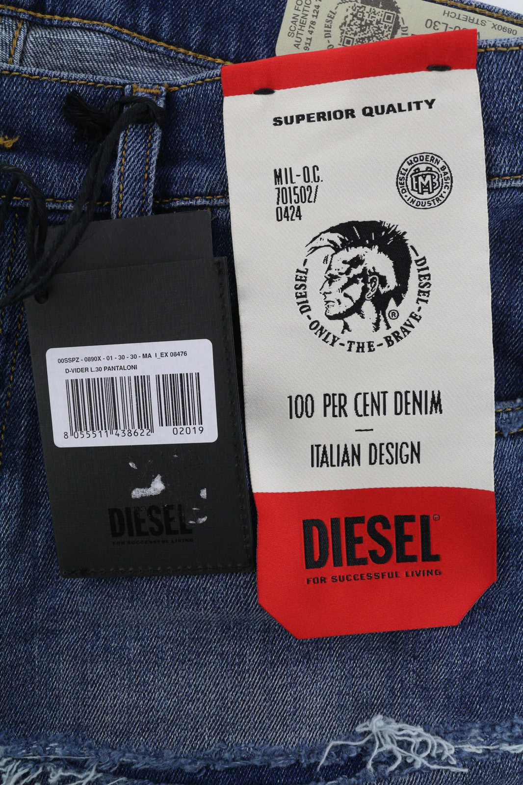 DIESEL D-Vider 0890X vyriški džinsai W30/L30 morkų kirpimo, tamprūs, skalbtos mėlynos spalvos 