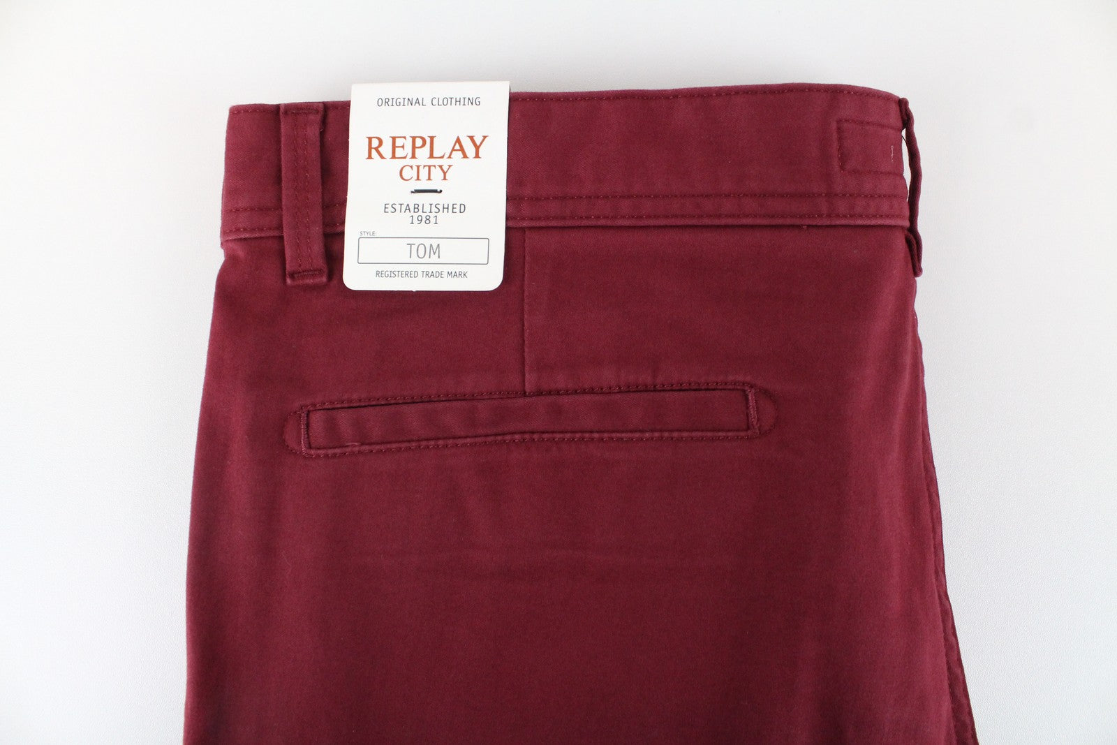 REPLAY Tom Men Trousers W34/L32 Red Cotton Stretch Regular Fit Stylish Trousers