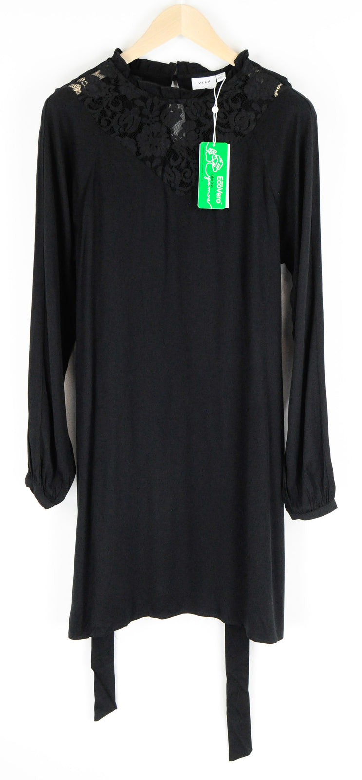 VILA Visuvita Women Dress EU40 Black Long Sleeve Laced Short Belted Tall Fit