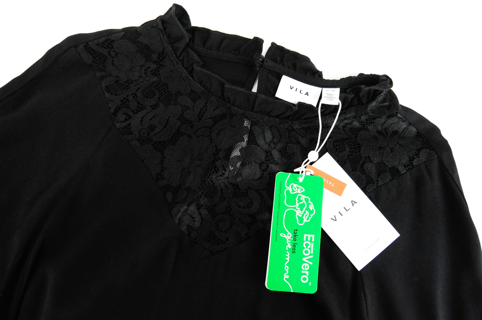 VILA Visuvita Women Dress EU40 Black Long Sleeve Laced Short Belted Tall Fit