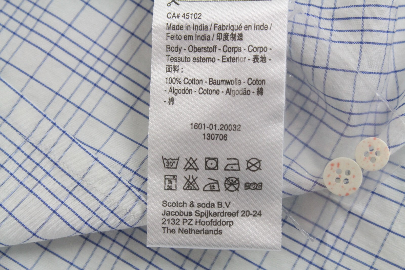 SCOTCH &amp; SODA Ams Couture vyriški marškinėliai M mėlyni, balti, languoti ilgomis rankovėmis su sagomis 