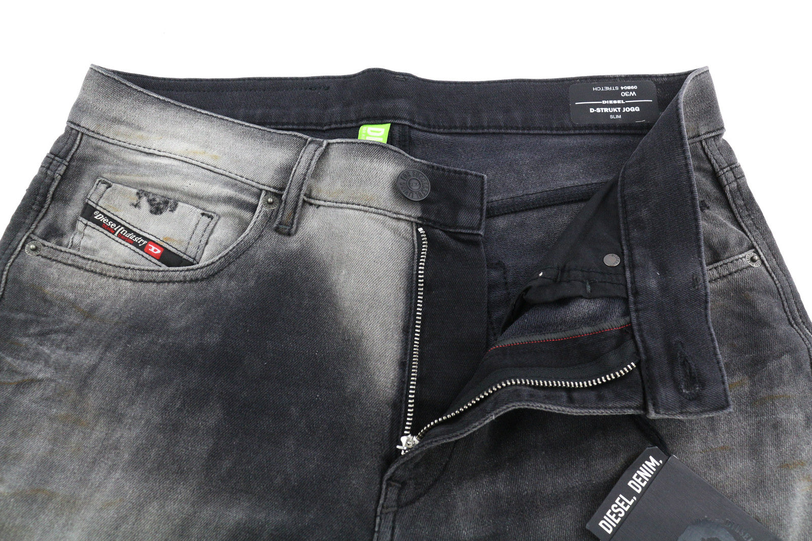 DIESEL D-Strukt Jogg 09B04 vyriški džinsai W30 Slim Fit tamprūs skalbtos juodos spalvos, rekomenduojama kaina 295 € 