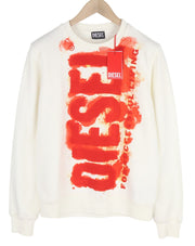 DIESEL S-Ginn-E5 vyriškas džemperis su baltu M dydžio megztiniu, apvalia kaklo iškirpte, priekyje logotipu ir pamušalu. 