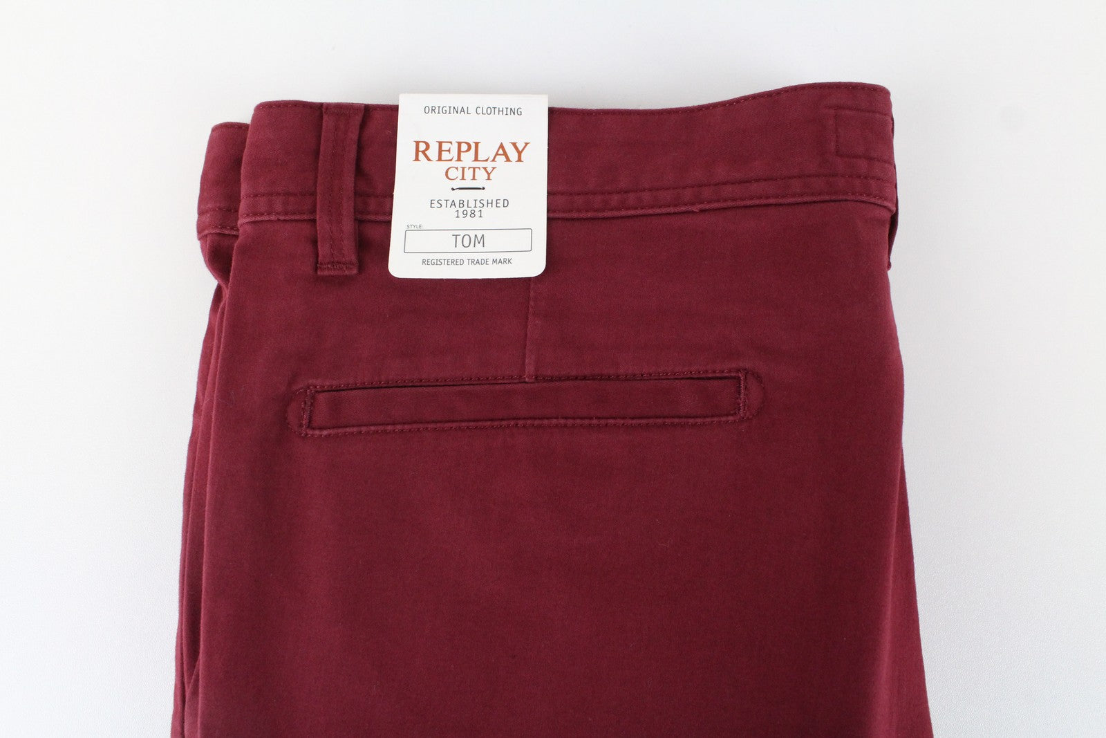 REPLAY Tom Men Trousers W33/L32 Red Cotton Stretch Straight Fit Smart Casual