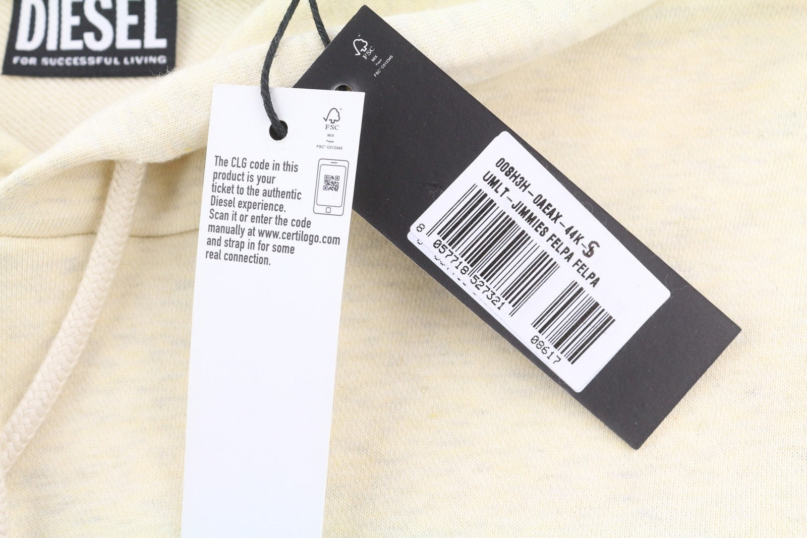 DIESEL F-Angs-H-Ecosmallogo moteriškas džemperis su gobtuvu S melanžo šviesiai geltonas megztinis 