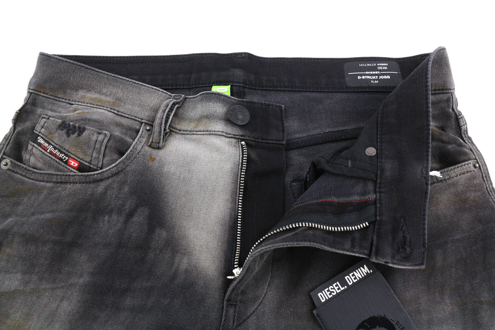 DIESEL D-Strukt Jogg 09B04 vyriški džinsai W30 Slim Leg Stretch, skalbtos juodos spalvos, RRP 295 € 