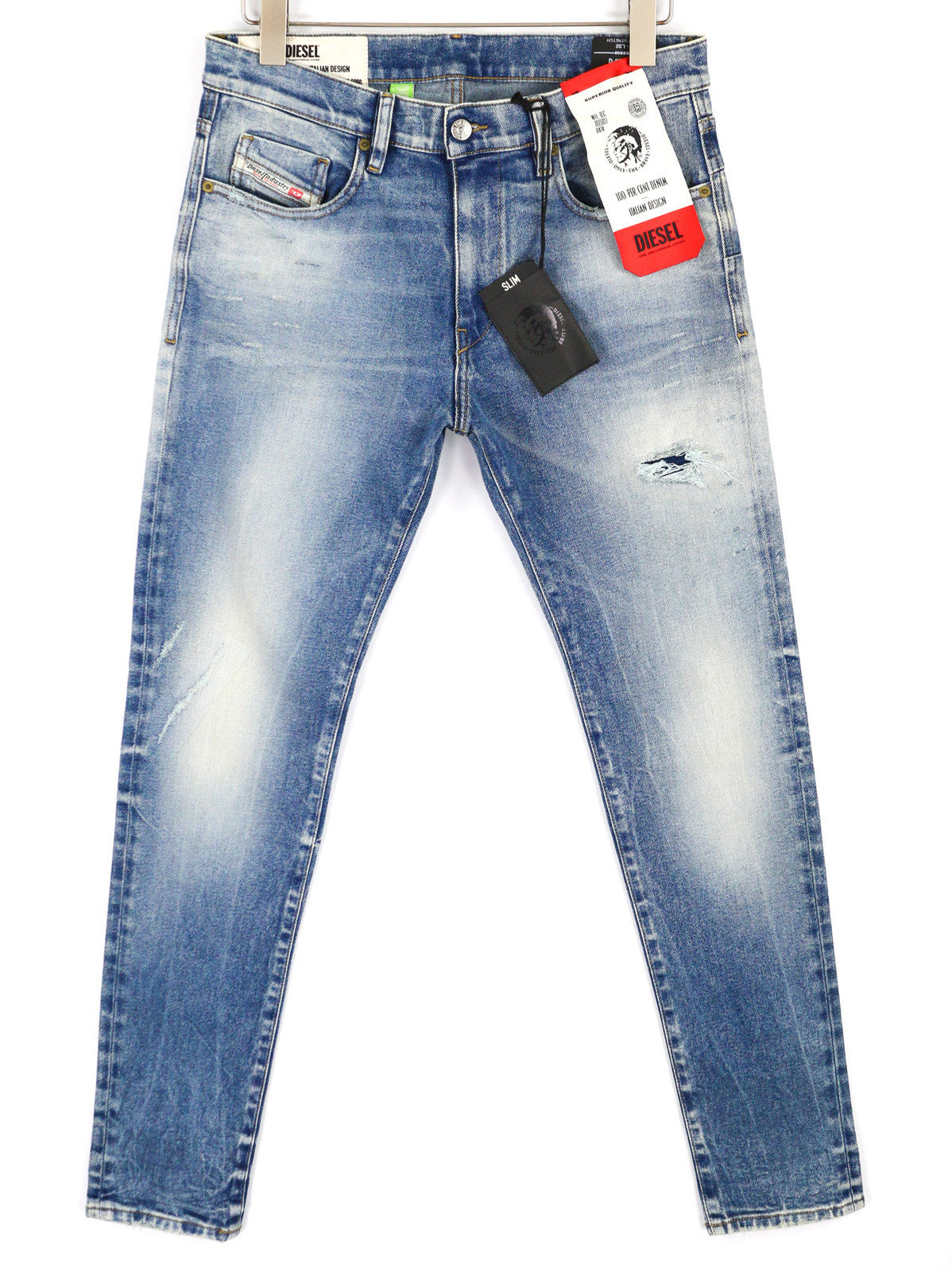 DIESEL D-Strukt 009MW vyriški džinsai W31/L32 Slim Stretch, dryžuoti, skalbtos mėlynos spalvos, RRP195 