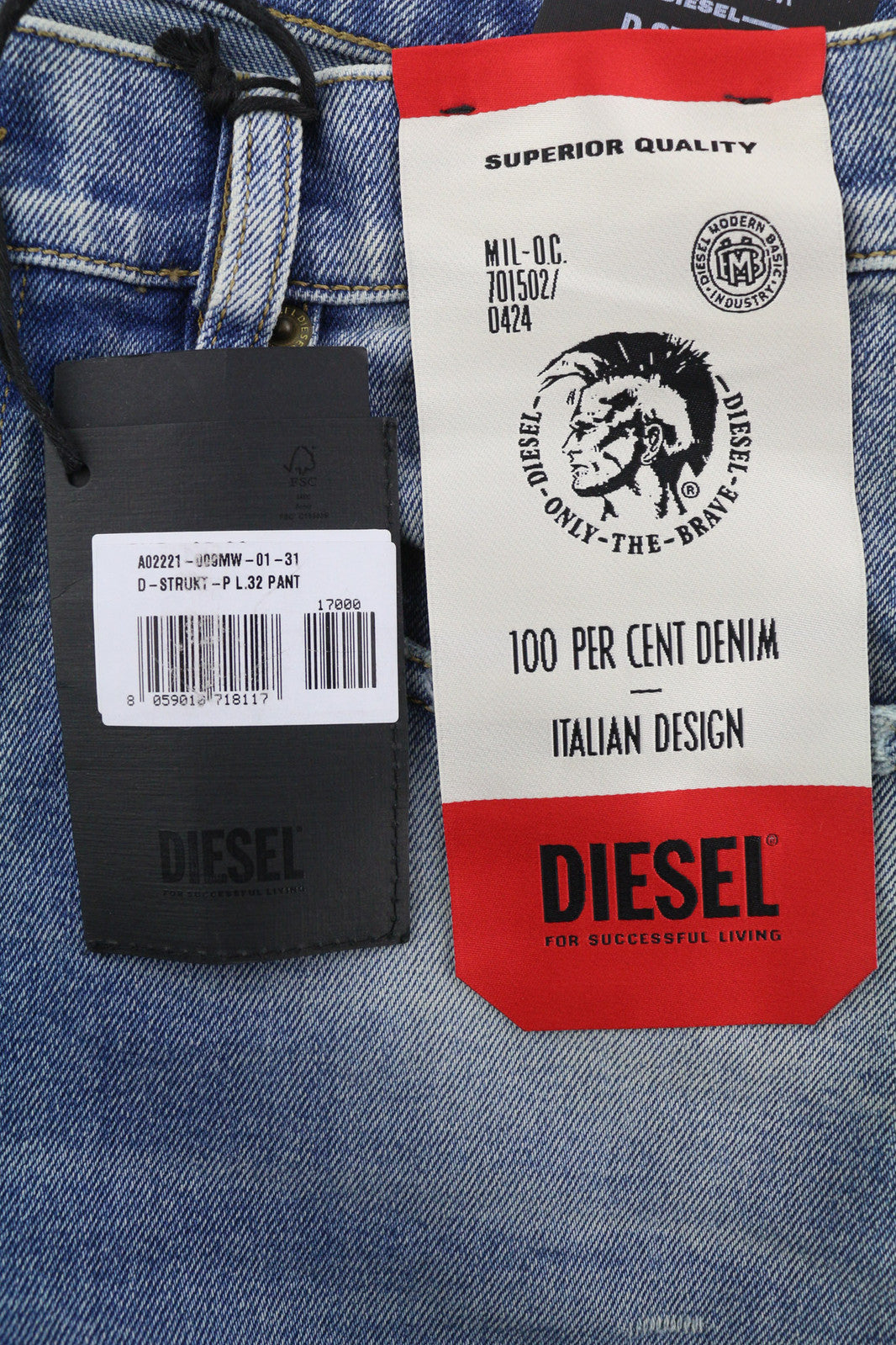 DIESEL D-Strukt 009MW vyriški džinsai W31/L32 Slim Stretch, dryžuoti, skalbtos mėlynos spalvos, RRP195 