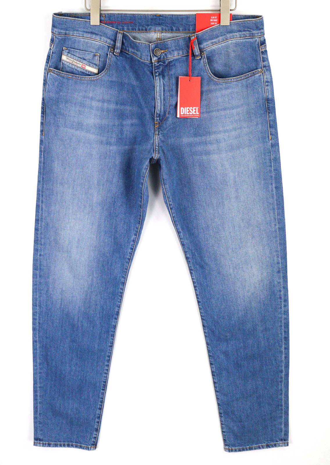 DIESEL 2019 D-Strukt 0EHAJ vyriški džinsai W40/L34 Slim Fit vidutinio juosmens, skalbtos mėlynos spalvos 