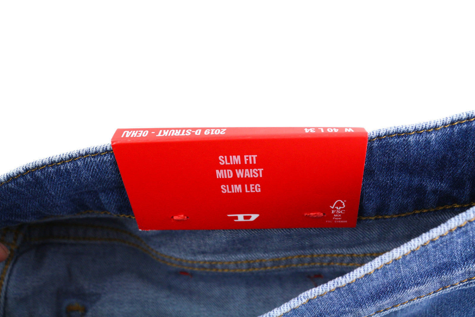 DIESEL 2019 D-Strukt 0EHAJ vyriški džinsai W40/L34 Slim Fit vidutinio juosmens, skalbtos mėlynos spalvos 