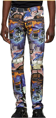 DIESEL D-Kras 009VB vyriški džinsai W32/L32 Slim Fit su raštuotais sagomis ir logotipu, rekomenduojama kaina – 295 € 